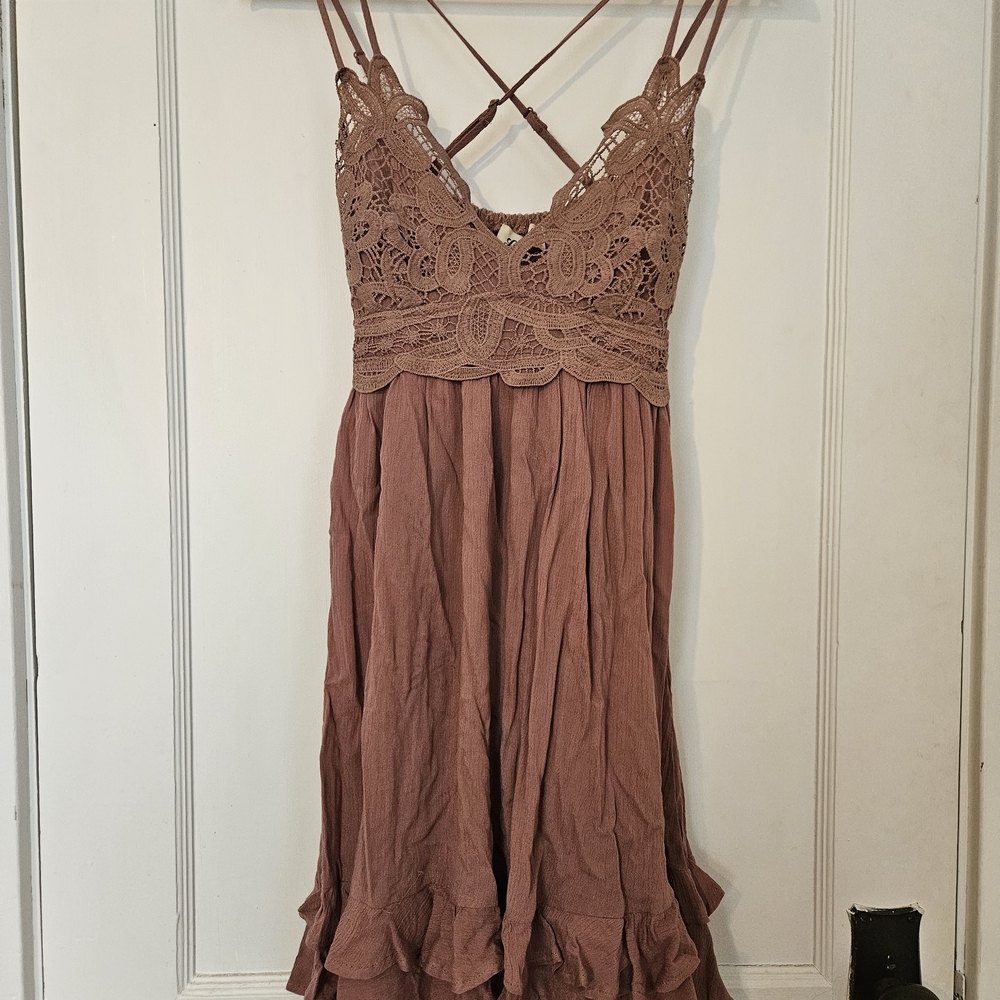 Listicle Mauve Crochet-Top Mini Dress